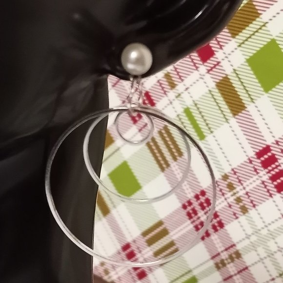 Home made/handmade Metal Stud Earrings with Metal Hoops Silver Tone #66 - Picture 2 of 9